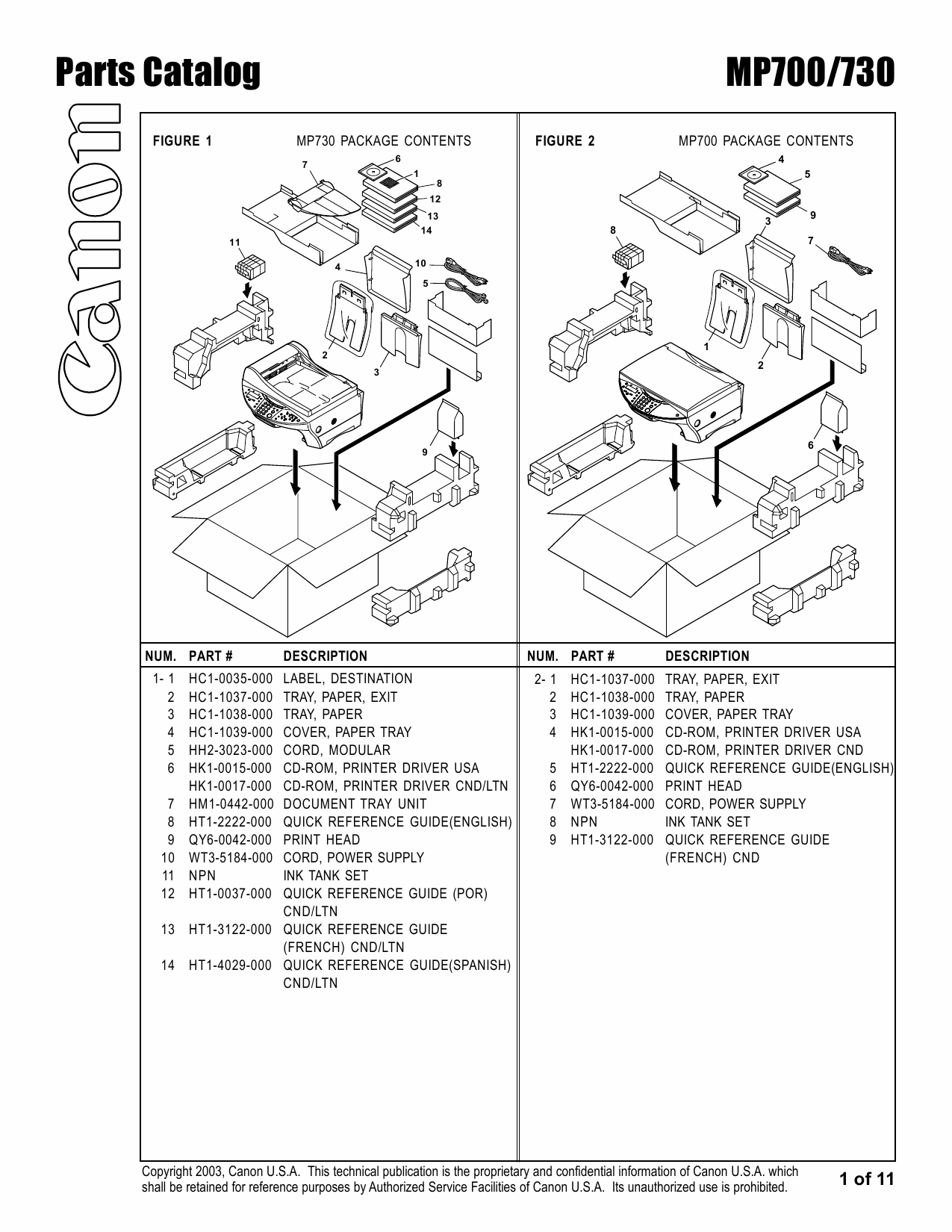 Canon PIXMA MP700 MP730 Parts Catalog Manual-2